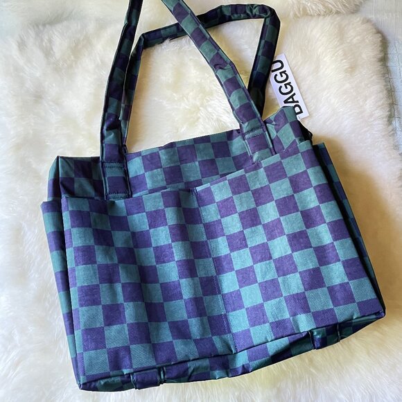NWT Baggu Small Cloud Carry-on - Navy Green Check - Picture 3 of 10